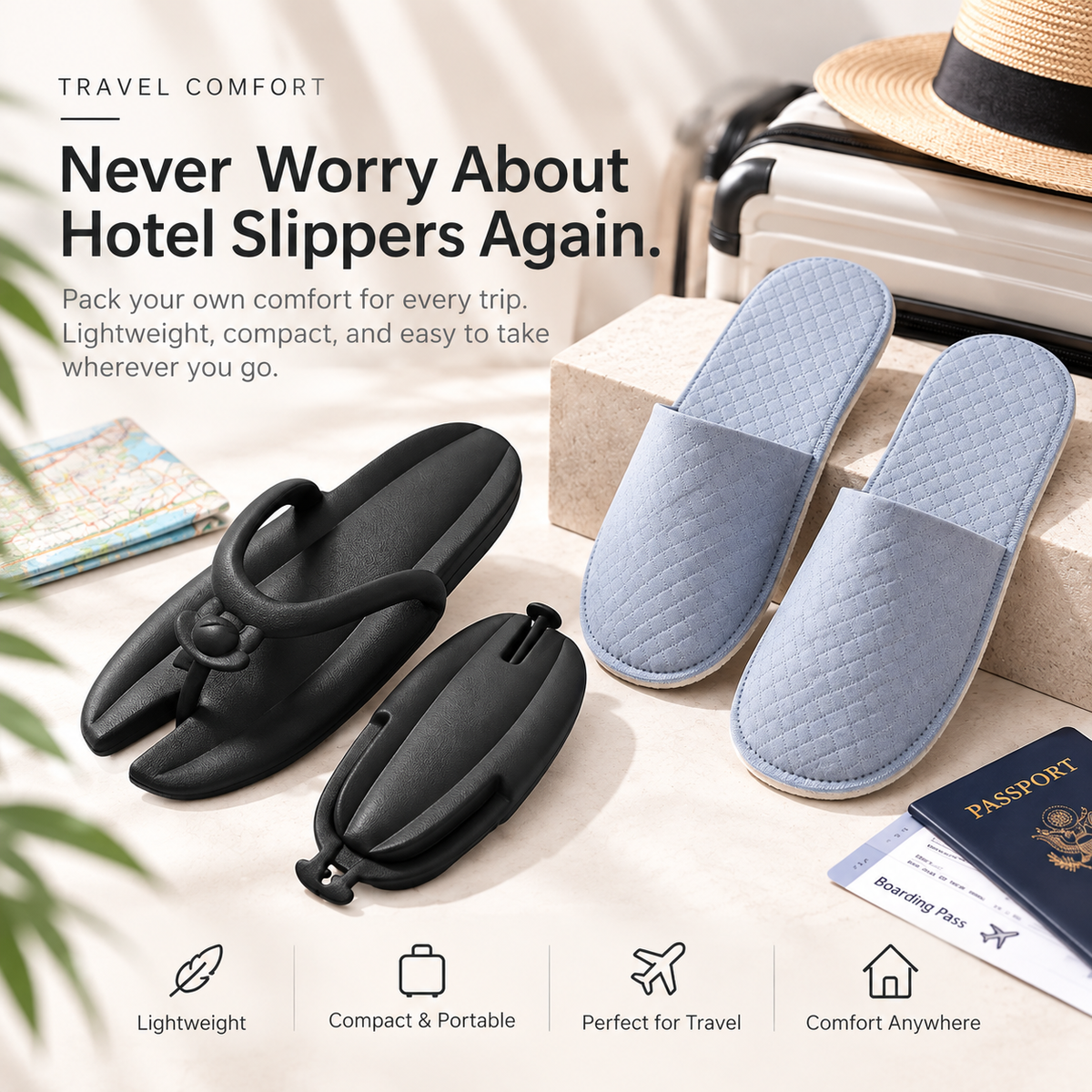 Never Worry About Hotel Slippers Again.