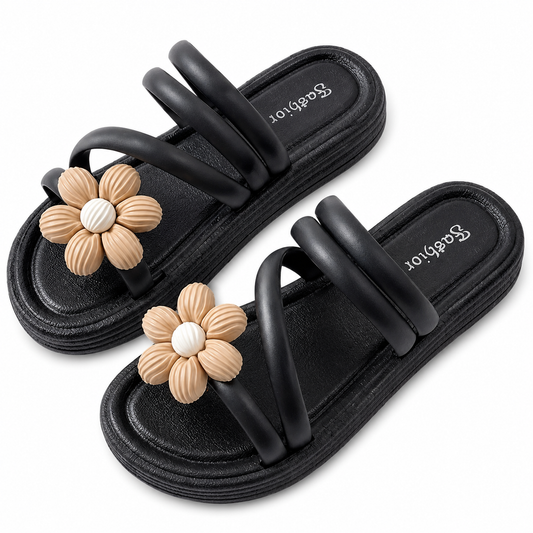 Women’s Flower Platform Slide Sandals – Comfortable Casual Summer Shoes