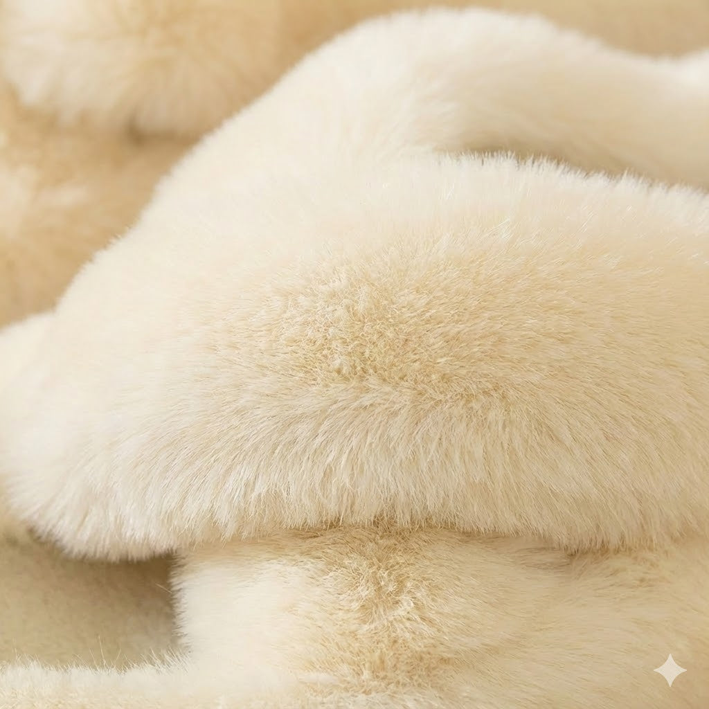 Women Platform Fuzzy Slippers 2.5" Chunky Furry Slides Cross Band Comfy Sandals