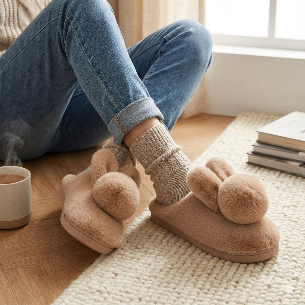 Adorable Bunny Plush Slippers – Cozy Rabbit House Shoes for Women