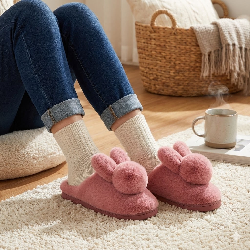Adorable Bunny Plush Slippers – Cozy Rabbit House Shoes for Women
