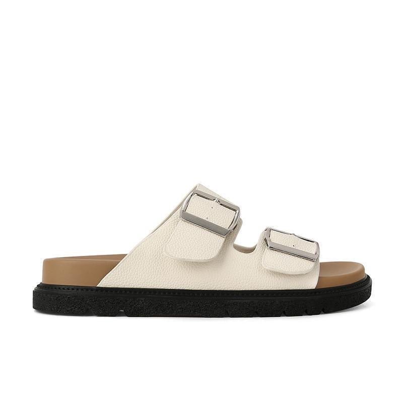 Two Strap Comfort Slide Sandals – Double Buckle Footbed Sandals