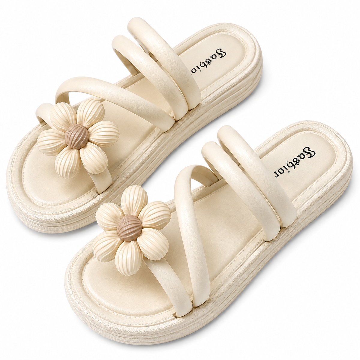 Women’s Flower Platform Slide Sandals – Comfortable Casual Summer Shoes