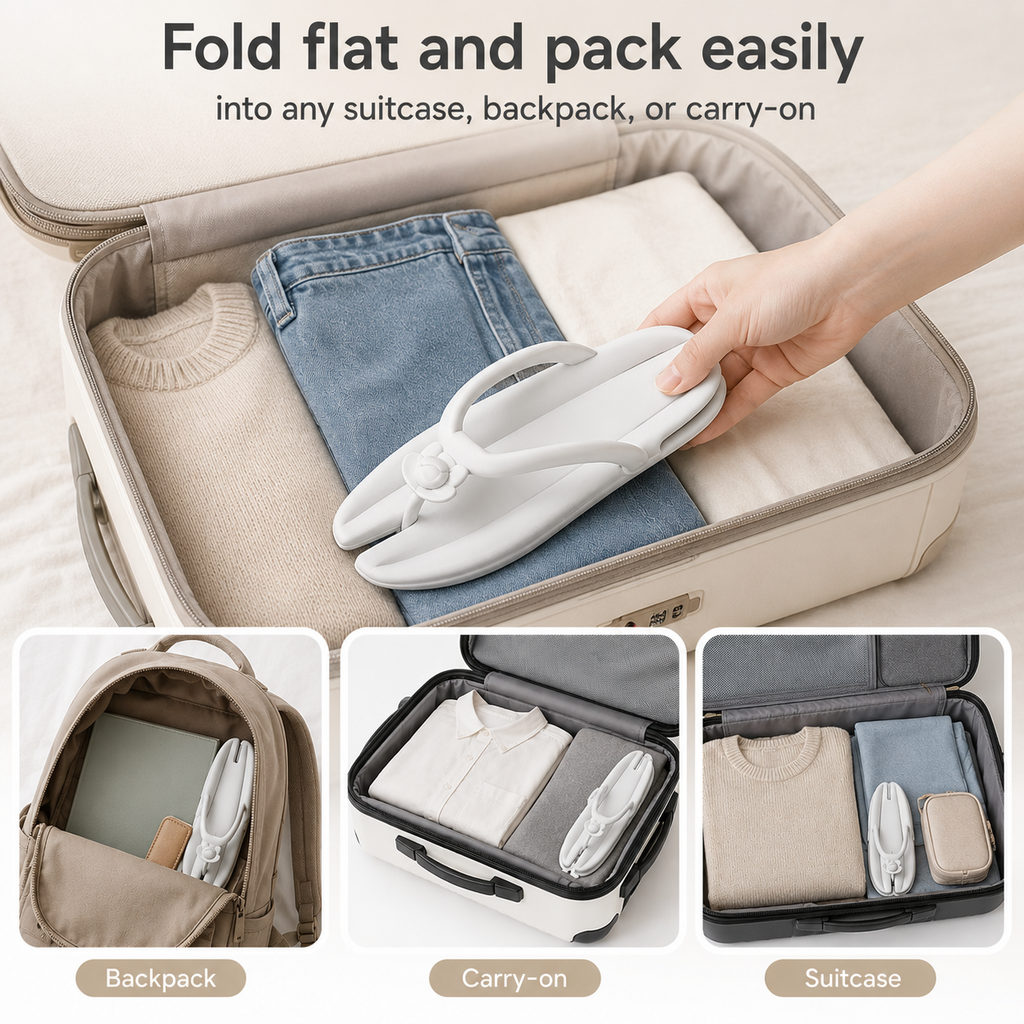 Foldable Travel Slippers – Portable Lightweight Flip Flops for Travel, Hotels & Home
