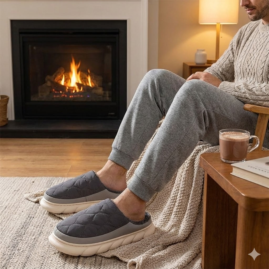 Men’s Winter Warm Slippers – Waterproof Fleece Lined House Mules