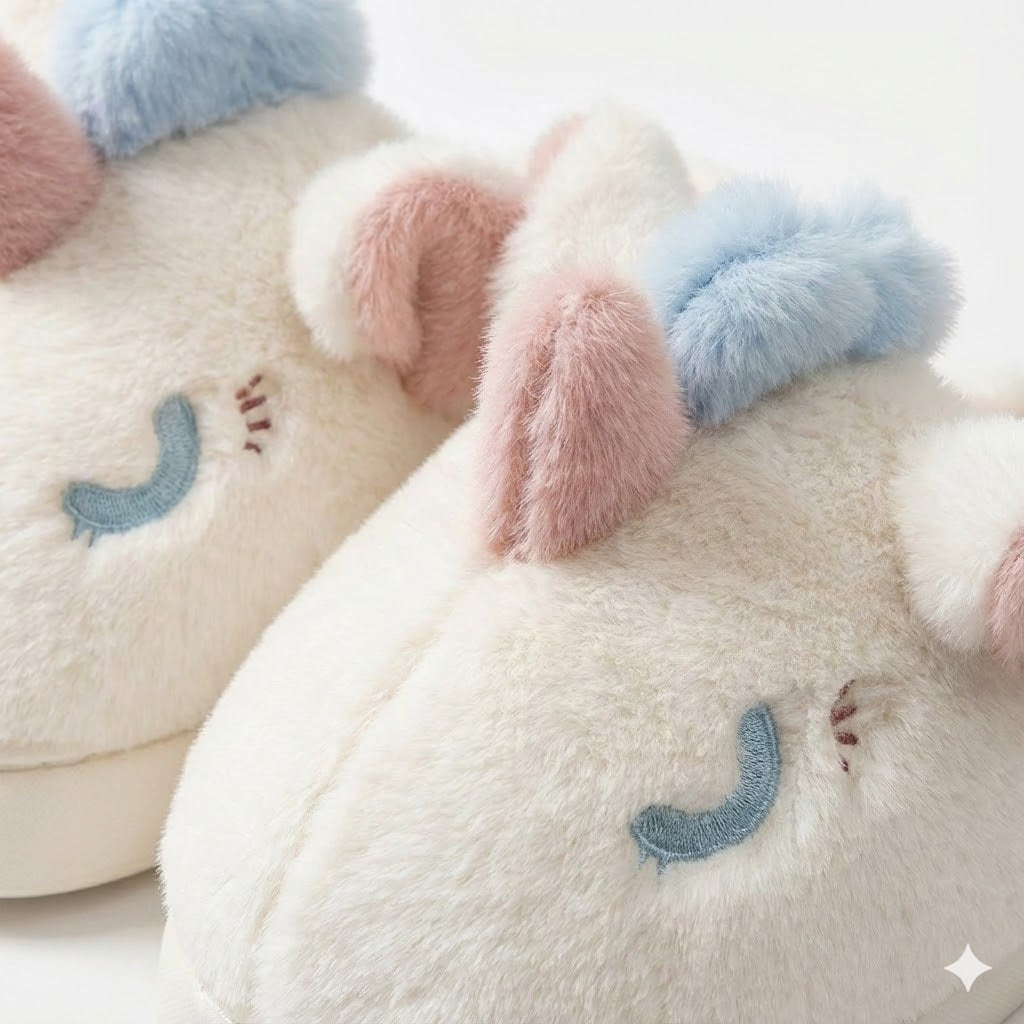 Cute Unicorn Plush Slippers – Cozy Fuzzy House Shoes for Women & Girls